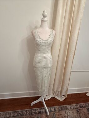 Windsor white Crystal-Studded Mesh Dress